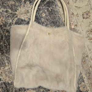 Victoria's Secret Elegant Cream Faux Fur Tote Bag Large New